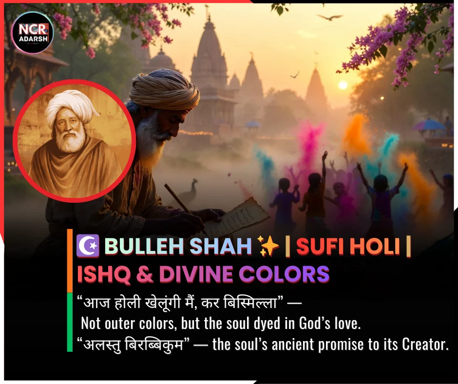 ☪︎ #BullehShah ✨ | Sufi Holi | Ishq & Divine Colors (1680–1757), the Punjabi Sufi mystic, taught love, humanity, and a soul-to-Divine connection — Ishq-e-Haqiqi. Love rises above all boundaries.🕊️✨#SufiPoetry #SpiritualWisdom #Unity #DivineLove