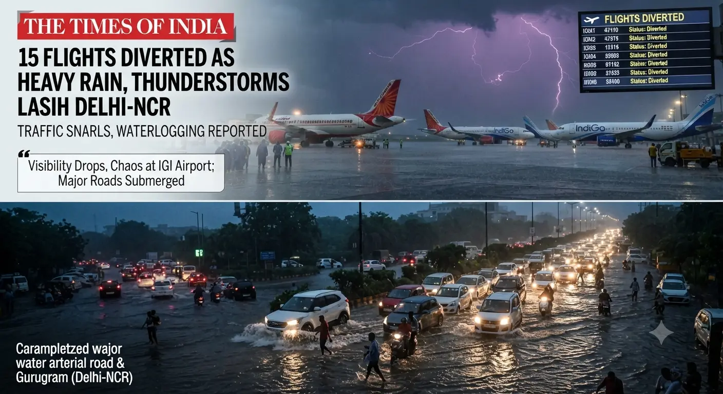 15 flights diverted as heavy rain, thunderstorms lash Delhi-NCR; traffic snarls, waterlogging reported -