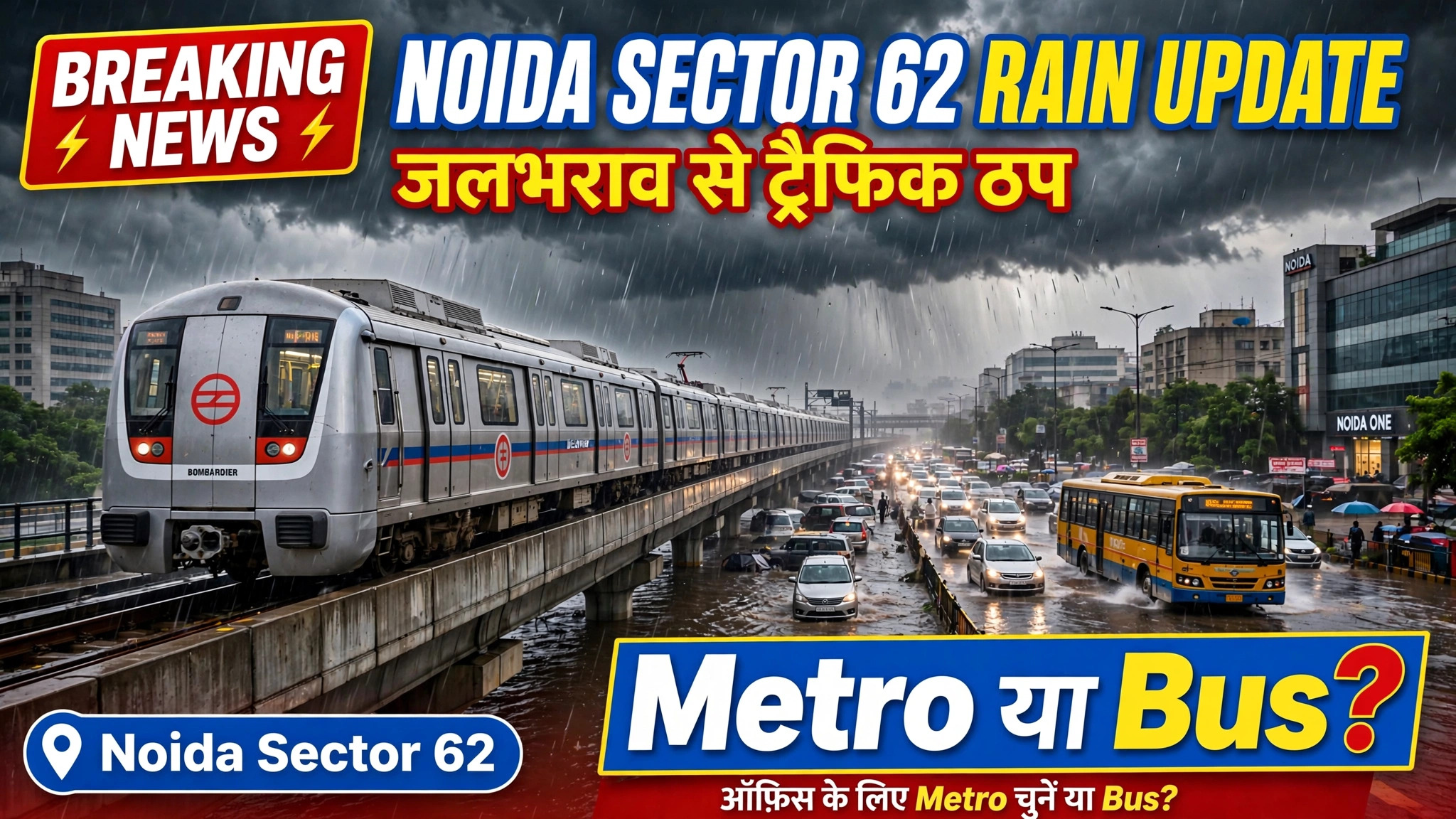 Noida Sector 62 Waterlogged After Rain: Metro vs Bus – Best Route for Office Commuters