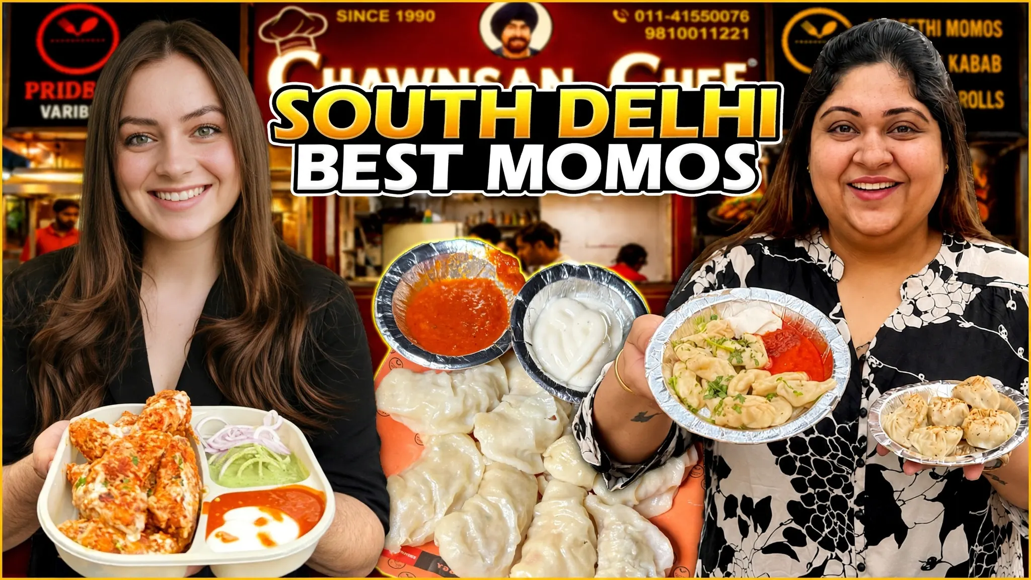 South Delhi Best Street Momos | Steamed, Chilli, and Tandoori Momos — all three varieties.